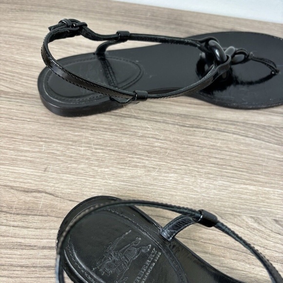 Burberry Sandals Black Patent Leather Flats Sz 7 US Authentic❤️ - Picture 7 of 8
